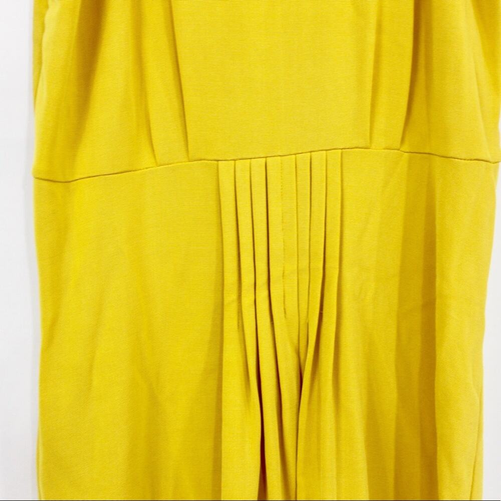 0050 Ali Ro Yellow V-Neck Cocktail Dress Size 8 Slinky Ruched Knee Length - Picture 7 of 8